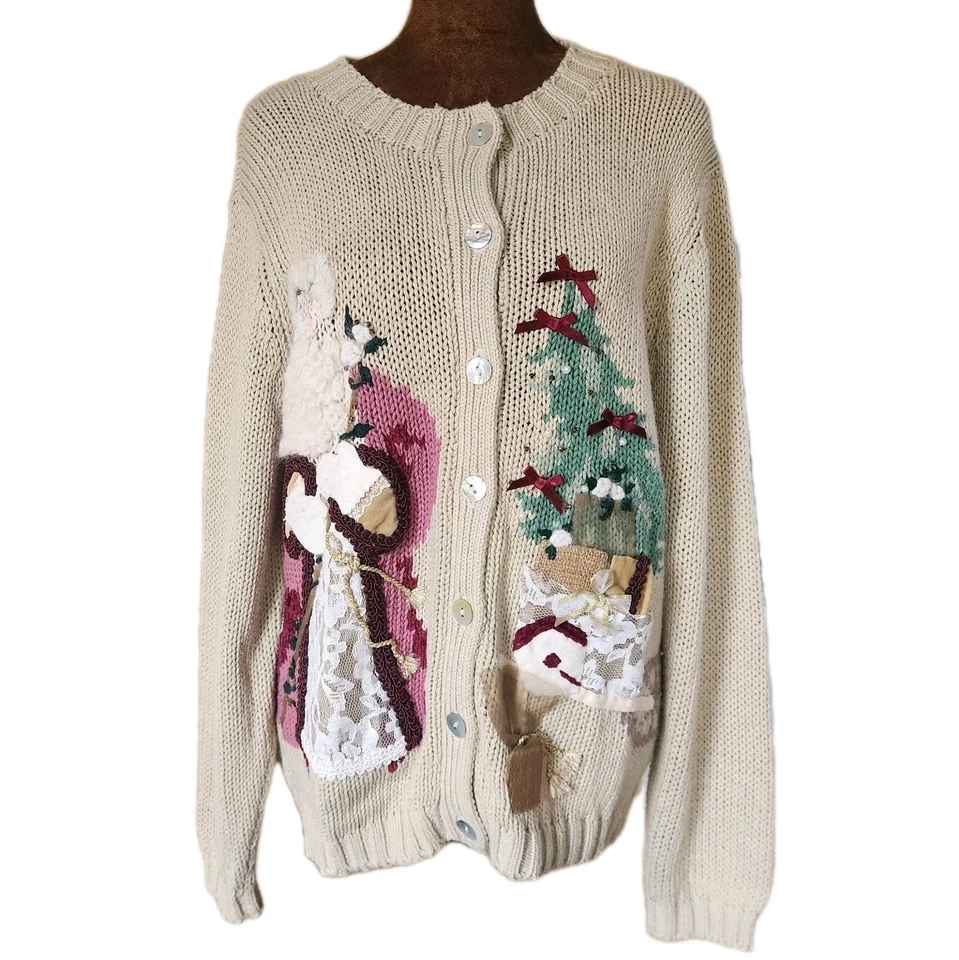 Vintage Susan Bristol Christmas Sweater Cardigan Santa Embroidered Size M Button - Image 1 of 4