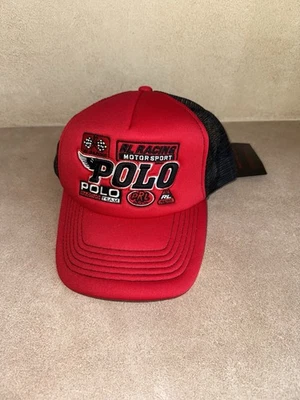 Chapéu Polo Ralph Lauren Racing Team Trucker SnapBack Vermelho Motorsport Raro Novo com etiquetas - Imagem 1 de 4