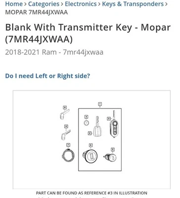 Genuine Mopar OEM Blank Key With Transmitter 7MR44JXWAA  🛻2018-21 RAM ProMaster - Image 1 of 4