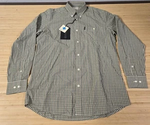 Camisa Beretta Para Hombre Grande Verde A Cuadros Cuello Abotonado Manga Larga Informal - Imagen 1 de 8