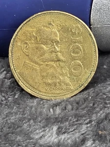Moneda de 100 pesos vintage 1991 México V. Carranza circulada peso antiguo coleccionable - Imagen 1 de 2