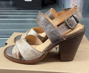 Sandalias rústicas Bed Stu para mujer 6 zapatos de tacón con correa de gancho y bucle de cuero gris - Imagen 1 de 12