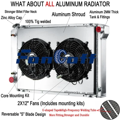 4 Row Radiator For 1980-1984 Ford F150 F250 F350 Bronco 5.0 5.8 7.5 Shroud Fan Foto 1 de 4