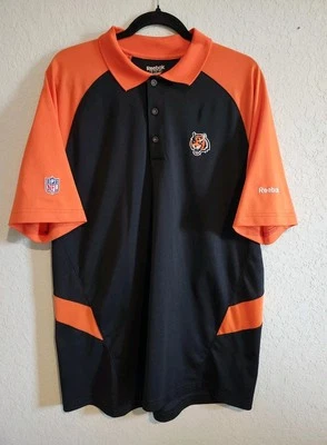 Reebok NFL Cincinnati Bengals Polo Shirt Men's M Black Orange PlayDry Short... - Image 1 of 4