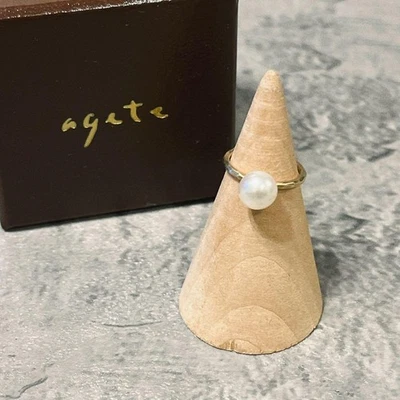 Rare Agete K10 Agat Pearl Gold Ring Size 3 - Image 1 of 4