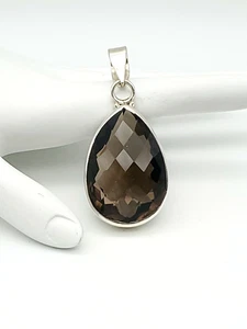 LARGE CUSHION CUT SMOKY TOPAZ 33MM X 23MM NEW STERLING SILVER 925 PENDANT 25 GR! - Picture 1 of 6