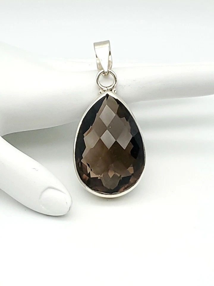 NUEVO COLGANTE TOPACIO AHUMADO CORTE COJÍN GRANDE 33MM X 23MM PLATA ESTERLINA 925 25 GR! Foto 1 de 4