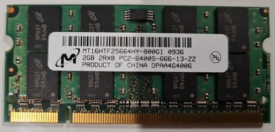 1 x 2GB DDR2 PC2 6400 800Mhz Micron 204 Pin SODimm RAM Laptop HPSPARE 509410-002 - Image 1 of 2