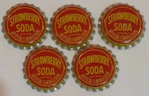 Vintage Strawberry Flavor Soda Pop Bottle Cap 5-Lot, NEW/OLD Vintage Red/Yellow - Imagen 1 de 2
