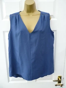 NEXT Damen Größe 14 Blau Smart Freizeit Ärmellos V-Ausschnitt Tauchsaum Bluse Top - Bild 1 von 11
