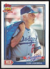 1991 Topps #789 Los Angeles Dodgers Team Leaders Tom Lasorda - Manager