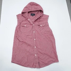 Ring Of Fire Shirt Men's XL Rose Pink 100% Cotton Sleeveless Hooded Button-Up - Picture 1 of 6