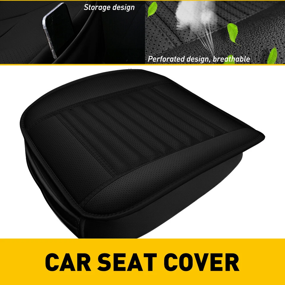 Black Car Cover Seat Leather PU Front Auto Cushion Protector Seat Pad Universal - Image 1 of 4