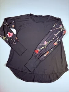 Women’s Casual Shirt Long Sleeve Floral Print Blouse Crew Neck Elegant Sz M - Picture 1 of 9