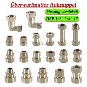 Überwurfmutter Rohrnippel Everlängerung Muffennippel Messing vernickelt BSPT - Picture 1 of 31