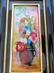 tableau émail de limoges bouquet de fleur signé M. Pourieux - Picture 1 of 6