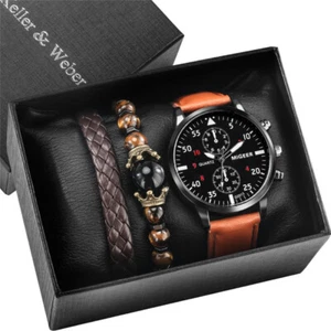 Nuevo Juego de Reloj Hombre Cuarzo Analógico Manecillas Luminosas con Pulsera Informal Caja de Regalo - Imagen 1 de 19