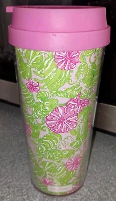 LILLY PULITZER Rosa y Verde Chum Cubo Viaje Vaso Taza Bebida con Tapa 16 Oz Foto 1 de 3
