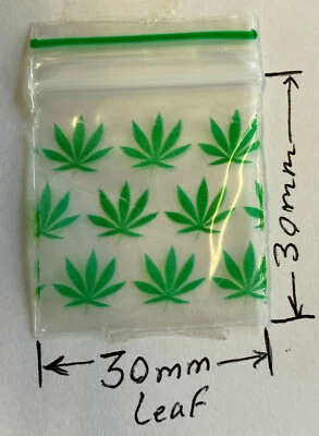 100 NEW 30x30mm LEAF LEAVES Small Plastic Bags Baggies Bag Grip Seal Zipper bags - Image 1 of 2