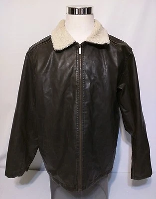  亚利桑那剪羊毛领飞行轰炸机棕色皮革外套夹克男式 XL 码 — 第 1/4 张图片