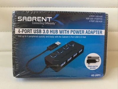 Sabrent 4-Port USB 3.0 Hub with Individual LED Lit Power Switches Includes 5V... - Image 1 of 4