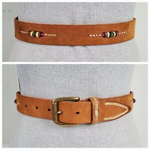 Vintage GAP SIze 26" XS/XXS Brown Colorful Bead Accent Leather Belt Equestrian