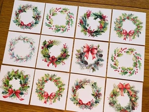 9x Watercolour Christmas Wreath Card Toppers Card Making Papercraft - Picture 1 of 2