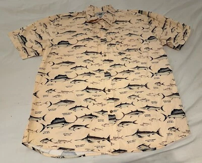 Michael Austin Fish Print Yellow Button Down Hawaiian Shirt Men’s XL EUC - Image 1 of 4