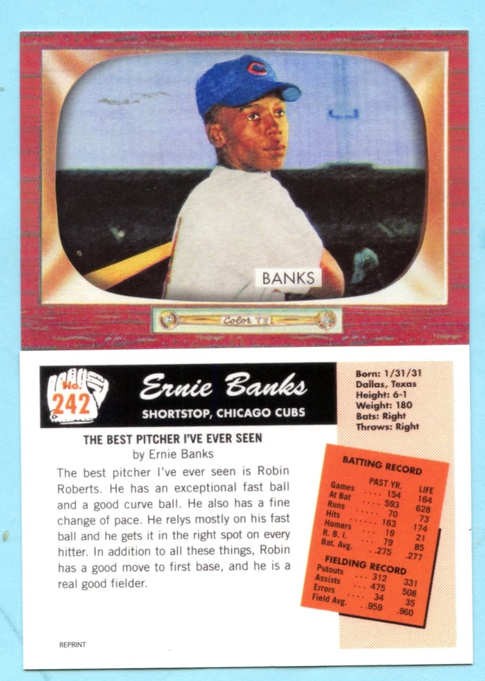 Cartão de colecionador estilo 2023-1955 - # 242 Ernie Banks - Chicago Cubs - Imagem 1 de 1
