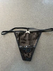 VICTORIA'S SECRET Black Sequin V-String Thong Panty S M Sexy Shine Glitter - Picture 1 of 4