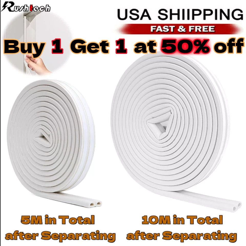 Self-Adhesive Door Window Weather Stripping Insulation Seal Strip White US - Image 1 of 4