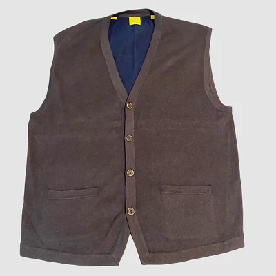 Robert Talbott Carmel Mens XL Brown Sweater Vest Button Up V Neck Pockets - Image 1 of 4