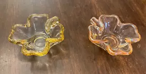 Vtg. Glass MCM Four Leaf Clover Shamrock Bowls Candy Dish Set of 2 - Picture 1 of 11