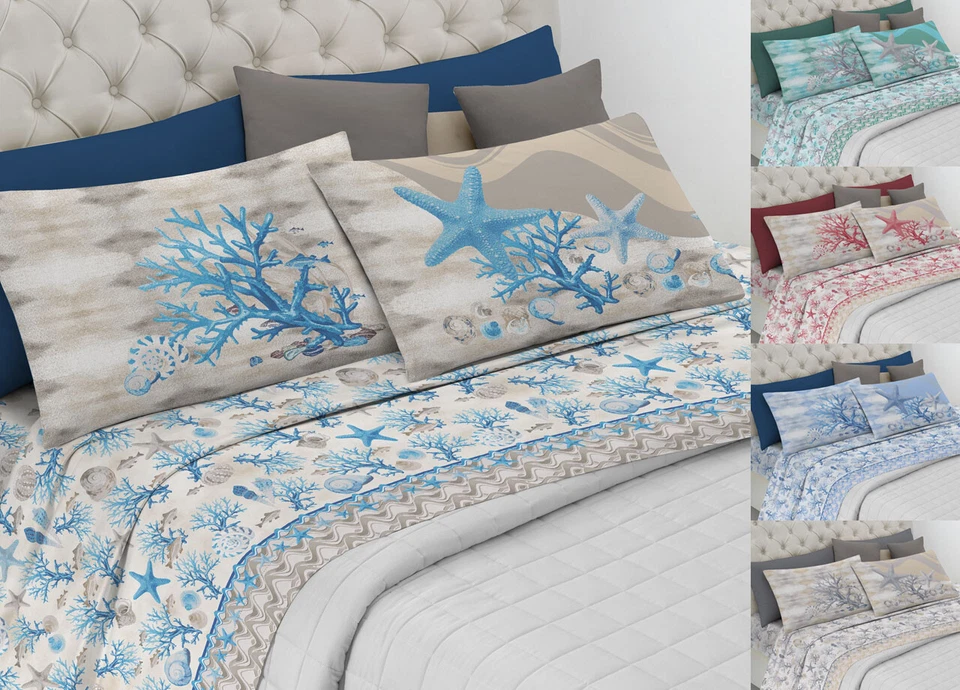 Parure Completo Lenzuola Puro Cotone Linea Pensieri Delicati Mod. Marina New - Immagine 1 di 1