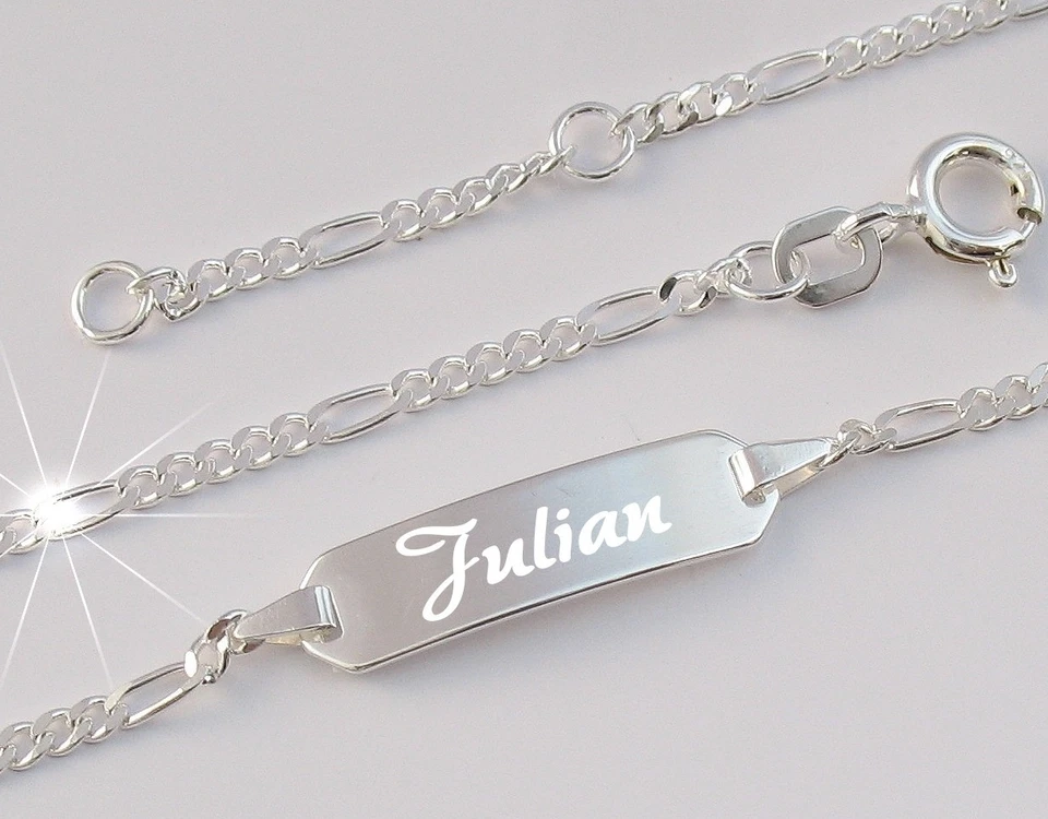 SCHMUCK-AREAL Mit Gravur Identitätsarmband Armkette Echt Silber 925 Name Taufgeschenk