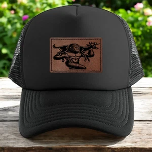 Bigfoot hunting trucker hat mens O/S black snapback engraved deer buck sasquatch - Picture 1 of 4