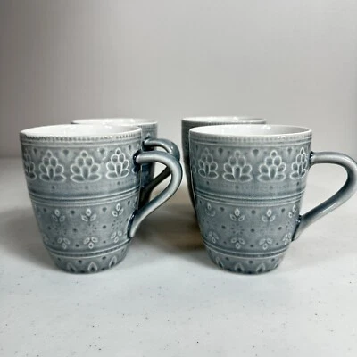 4 tazas de café de cerámica Euro taza de gres azul gris craquelado Boho Fez Dove Foto 1 de 4