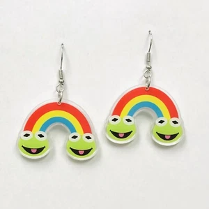 Cottagecore Frog with Rainbow Earrings Acrylic Earrings - Picture 1 of 1
