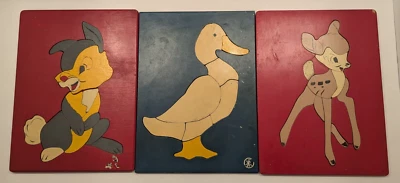 Bambi, Thumper, and Duck Judy Wooden Puzzles 1940's Disney Set of 3 - Image 1 of 4