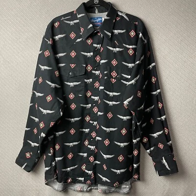 Vintage Wrangler Shirt Mens 2XL Black Western Pearl Snap Rodeo Ranchwear Eagle - Image 1 of 4