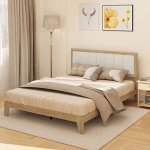 Queen Bed Frame with Headboard Queen Size Platform Bed Frame Natural - Picture 1 of 11