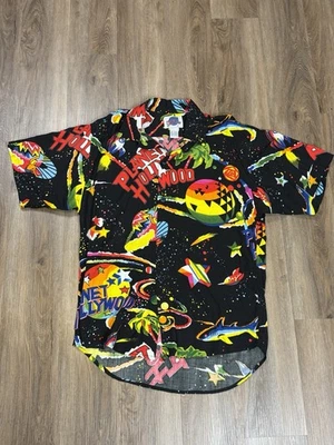 Camisa Hawaiana Negra Estampada Planet Hollywood De Colección Espacio Talla Pequeña Foto 1 de 4