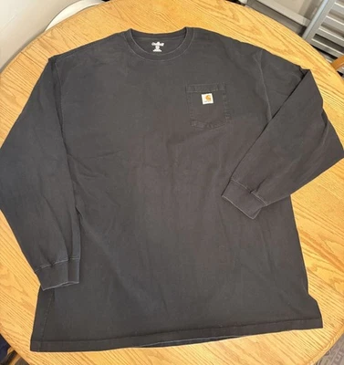 Carhartt 3XL Tall Men’s Black Long Sleeve Shirt Pocket Faded Baggy Workwear  - Image 1 of 4