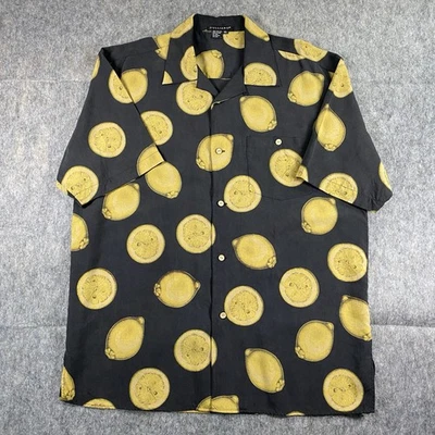 Tulliano Silk Shirt Mens XL Camp Loop Collar Lemons Fruit Resort Black Vintage - Image 1 of 4