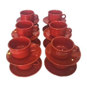VTG Waechtersbach West Germany Solid Red Flat Cup & Saucer Lot Of 12 Excellence - Picture 1 of 8