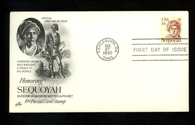 US FDC #1859 Artcraft 1980 Tahlequah OK Sequoyah Native American Indian - Image 1 of 2