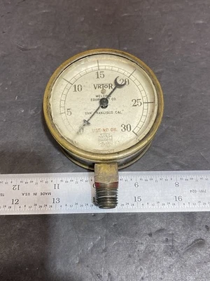 Antique Victor Brass Pressure Gauge Steampunk  Decor Vintage Ratrod - Image 1 of 4