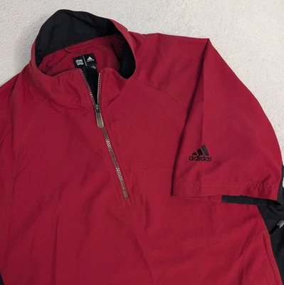 Adidas ClimaProof Short Sleeve Pullover Windbreaker Jacket Size S Red Zip Pocket - Image 1 of 4