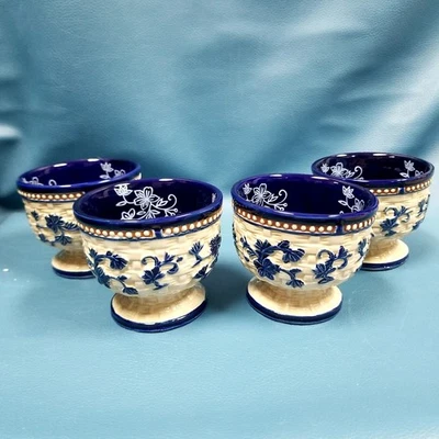 Set of 4 Temptations by Tara Blue Floral Lace Basketweave Footed Dessert Bowls - Image 1 of 4