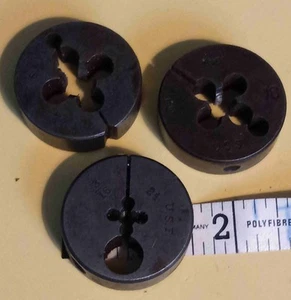 Lot of 3 1.5" diameter dies SW Card 3/16" , S.W. Card 3/8",  B.a.CO 5/16" USS 18 - Picture 1 of 12